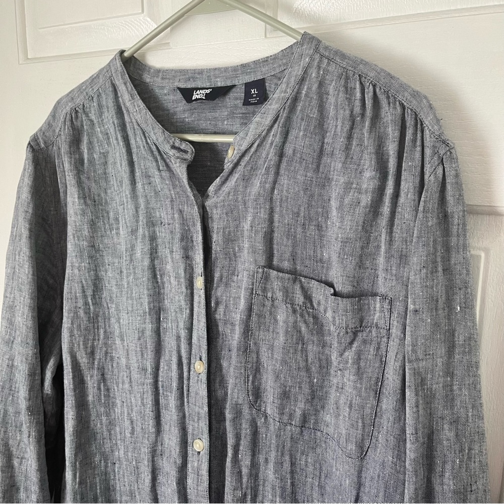 Lands’ End long sleeve 100% linen button down tunic top - Picture 3 of 5